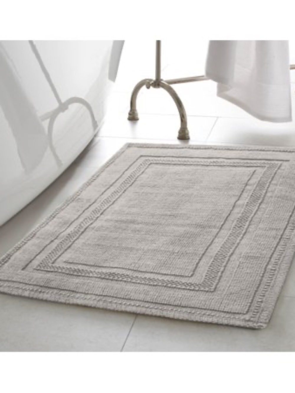 Jean Pierre Stonewash Racetrack Bath Rug  100% Cotton Light Grey 17x24 Inch
